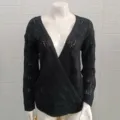 Women sexy hollow knit sweater v neck long sleeve pullover casual autumn top black 2024 - S / Black