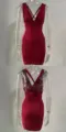 Wine red ruched deep V-neck sleeveless bodycon mini party dress with cross back straps. - S / Dresses / Burgundy