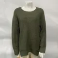 Olivgrüner Damen Strickpullover, lässiger Langarm Pullover mit Rundhalsausschnitt und Lochmuster. - S / Armeegrün