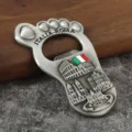 Metal foot-shaped Rome Italy souvenir bottle opener and creative fridge magnet for home gift. - Antique Pewter