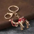Luxury Metal Rhinestone Enamel Camel Keychain Creative Car Bag Pendant Gift Accessory - Red