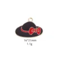 Zwarte emaillen hoed hanger met rode strik, metalen sieraden accessoire voor DIY knutselen. - Hoed / #2 Zwarte hoed
