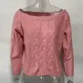 Pull en tricot torsadé rose épaules dénudées pour femmes, haut automne hiver. - S / Hauts / Rose