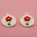 DIY emaille bloem legering bedels hangers in wit rood groen, ideaal voor armbanden en sleutelhangers. - 18x16mm / Rode Bloem