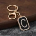 Gold metal rhinestone letter C keychain charm purse pendant luxury accessories key ring gift - Letter C