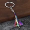 Metal jet fighter airplane keychain with colorful electroplated finish, detailed closeup view. - No. 2 Airplane Style (Colorful) / Iridescent