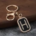 Rhinestone letter H keychain metal bag pendant cute car key ring fashion accessories. - Letter H