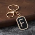 Gold metal rhinestone letter F keychain pendant for car keys and bags stylish accessory - Letter F