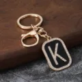 Gold rhinestone letter K keychain metal keyring fashion bag pendant car accessories gift bag. - Letter K