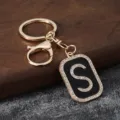 Metal rhinestone alphabet keychain initial letter S pendant car bag accessories chic charm - S