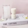 Detail view of the geometric vertical stripe pillar silicone mold and candle ornament. - Small 3D Vertical Ribbed Pillar / 5.3cmx11cm
