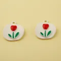 Enamel alloy tulip flower charms pendants for DIY jewelry bracelet keychain making 2pcs - Red Round Badge