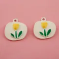 Enamel tulip alloy charms in white and yellow, cute DIY jewelry pendant for bracelets and keys. - Yellow Round Badge