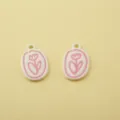 White oval enamel tulip alloy charms for DIY bracelets, necklaces and keychains. - Artistic Pink Flower
