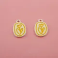 Enamel tulip alloy charms in oval shape, ideal for DIY handmade bracelets and keychain making. - Artistic Yellow Flower