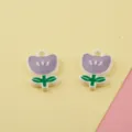 Cute Enamel Tulip Flower Charms Alloy Pendants for DIY Bracelet Jewelry Making 2Pcs - Purple