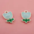 Light blue enamel tulip metal charm pendant DIY bracelet jewelry making accessory - Blue