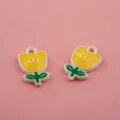 Yellow Tulip Alloy Charm Enamel Flower Pendant DIY Jewelry Making Bracelet Accessories Keyring - Yellow