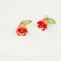 Détail de breloque fleur muguet rouge, pendentif pour fabrication bijoux DIY feuille verte 2pcs - Rouge