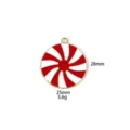 Red and white Christmas candy swirl alloy charm detail, perfect for DIY jewelry making. - Circle