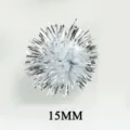 15mm metallic tinsel pom poms sparkly fluffy balls for DIY craft and toy making decorations. - 1000 Pieces/Pack / White + Silver