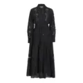 Black lace embroidered hollow-out long sleeve shirt skirt set with drawstring waist. - S / Top And Bottom / Black