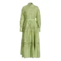 Green lace embroidered hollow shirt skirt set detail showcasing intricate floral patterns. - S / Top And Bottom / Green
