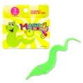 Green fuzzy magic worm toy with fun yellow packaging box for kids party novelties entertainment. - Green