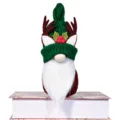Christmas gnome plush doll with knitted bent hat and reindeer antlers for holiday home decor details - Dark Brown