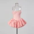 Robe mini fleurie rose sans bretelles, jolie robe bouffante corset rétro français pour fête d'été. - S / Robes / Rose