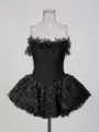 Robe courte noire bustier corset avec jupe bouffante florale pour fête d'été femme - S / Robes / Noir