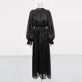 Robe longue noire style vintage français en fil métallisé avec lien à la taille pour l'été. - M / Noir