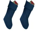 Dunkelblaue Strick Weihnachtssocken Set mit Geschenkdekor, klassische Zopfmuster Hängestrümpfe. - Dunkelblau