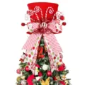 Christmas tree topper red velvet top hat with candy canes and bow holiday home decor - Red (Christmas Tree Candy Hat)