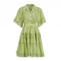 Light green lace embroidered short sleeve shirt and skirt set, retro romantic style. - S / Set / Green