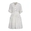 White lace embroidered lapel short sleeve blouse and tiered skirt set, elegant vintage summer outfit. - White