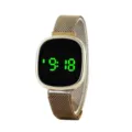 Gold mesh strap LED digital electronic watch with square touch screen for fashion daily wear. - Round LED Digital Watch (WG02) / Gold