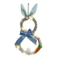 Corona de conejo luminosa de Pascua, orejas de tela azul y lazo, decoración colgante festiva - Azul