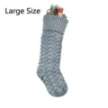 Grey knitted Christmas stocking with wave pattern, holiday hanging decor gift bag detail. - L / Gray
