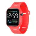 Red silicone strap digital watch with square screen for students sports daily wear. - Red