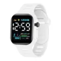 White silicone strap LED digital sports watch detail view, modern student electronic watch style. - White