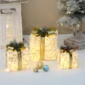 Christmas lighted gift box set decorative illuminated present boxes for holiday home decor - Flocked Gold Stamped Gift Box 3-Piece Set (With Light)