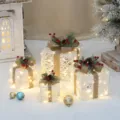 Ensemble de boîtes cadeaux en osier lumineux de Noël avec nœuds en jute pour déco de fête. - Coffret Cadeau Rotin Blanc Maille 4 Pièces (Avec Lumière)