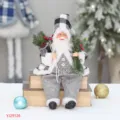 Detailed view of 30cm sitting Santa Claus doll ornament with buffalo plaid hat for Christmas decor. - Black White Gray Plaid Suit Style (YJ29126)