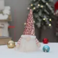 Christmas glowing gnome plush doll with pink sequin hat, 28cm holiday table decoration ornament. - Pink (BY2203)