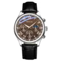 Elegante Quarz Herrenuhr mit schwarzem Lederarmband, braunem Zifferblatt und Ziffern. - Schwarz