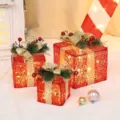 Christmas lighted gift boxes set LED red present box holiday window home decor 3pcs - Red Mesh Iron Gift Box 3-Piece Set (With Light)