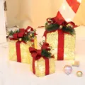 Christmas lighted gift box set 3-piece led decorative present boxes for holiday home indoor decor - Gold Mesh Iron Gift Box 3-Piece Set (With Light)