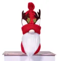 Christmas Gnome plush doll red knitted hat reindeer antlers holiday decoration tabletop ornament - Red