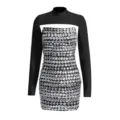 Rhinestone strapless bodycon dress detail, sexy hot girl style two-piece set for women. - S / Set / Black